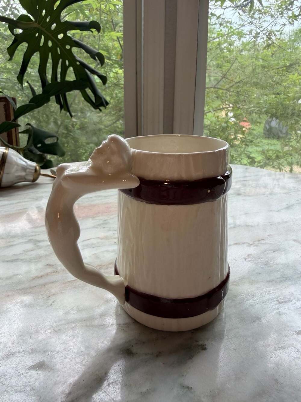 Vintage 1976 Ceramic Barrel Mug with Nude Figural Handle